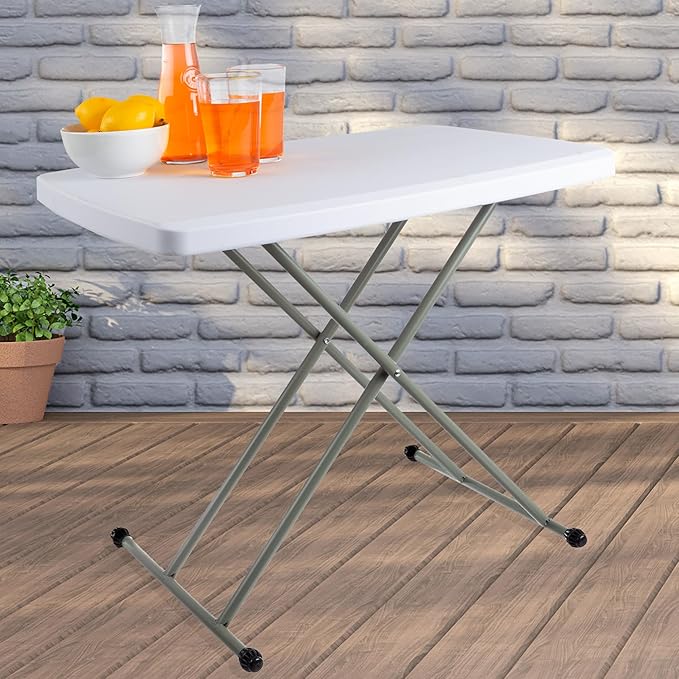 Everyday Home Folding Table - Lightweight Portable Folding Desk - Small Plastic Table for Camping, Playing Cards, and Crafting (White)