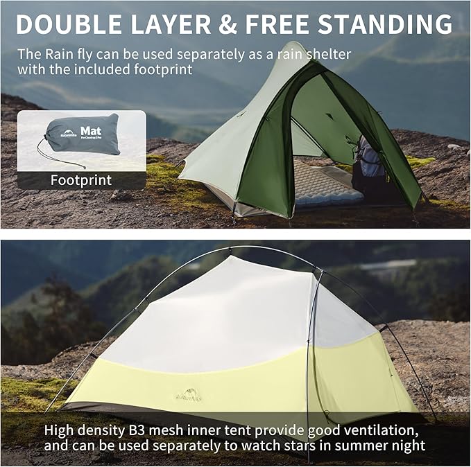 Naturehike Cloud Up 1 Person Tent, Lightweight Backpacking Tents for One Man, Waterproof Ultralight One Person Tent for Camping Hiking Backpacking