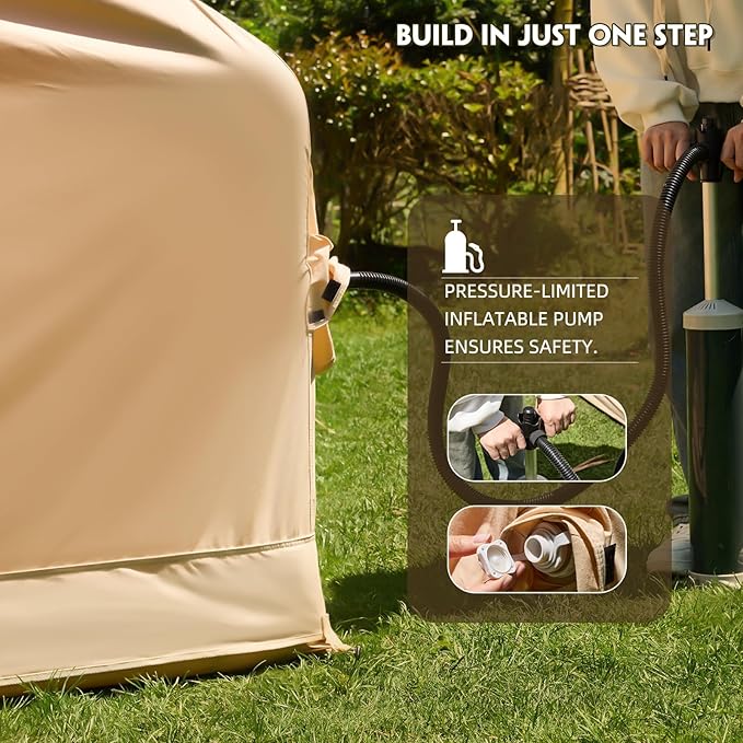 EROMMY 4/6/8/12 Person Inflatable Tent with Skylight, 4 Season Blow Up Tents with Hand Pump for Outdoor Camping & Hiking, Easy Set-up Windproof Sunproof Waterproof