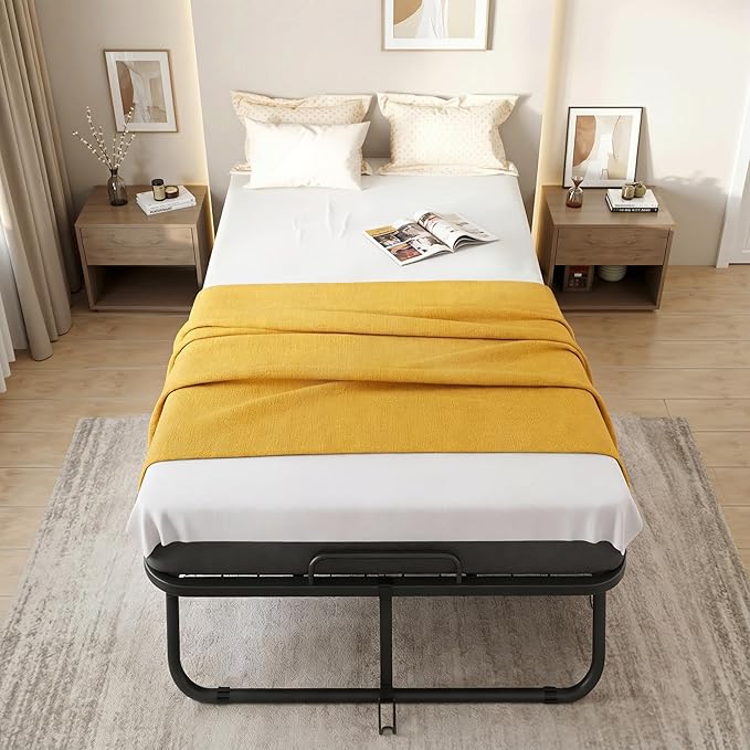 Superday Folding Bed with Mattress, 75” x 31” Portable Rollaway Bed, Twin Foldable Bed with 5" Mattress, Roll Away Beds for Adults, Fold up Beds for Guest Room&Small Apartment, Twin Size,Cot Size