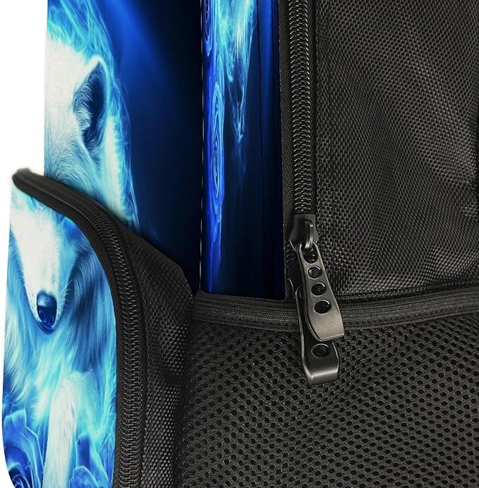 Lightweight Rucksacks for Camping Picnic Walking Cycling, Large Capacity Multipurpose Anti-Theft Carry On Bag, Blue Fire Flame Rose Wolf Travel Hiking Camping Rucksack