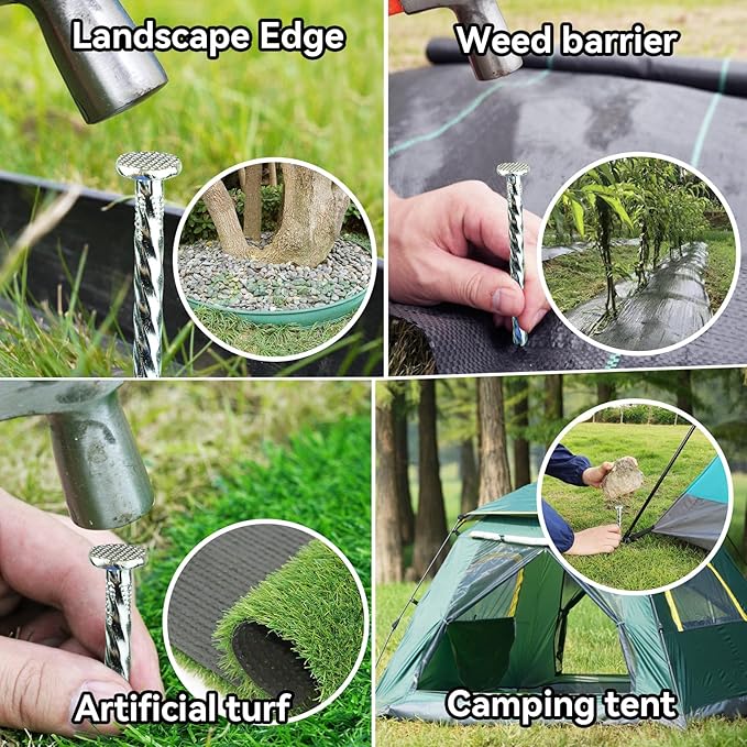 Extra-Long 14 Inch Spiral Landscape Stakes - Heavy Duty Solid Metal Spikes for Paver Edging, Weed Barrier, Trap, Tent and More (8 Pcs)