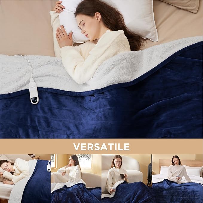 Bedsure Electric Blanket Full Size - Soft Flannel Heated Blanket, Fast Heating with 10 Time Settings & 6 Heat Settings, Warm Gift for Grandma (72x84 inches, Pageant Blue)