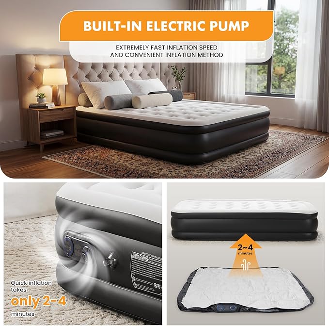 NEWBULIG Twin Air Mattress 18 Inch with Built-in High Capacity Pump, Inflatable Air Bed for Home, Camping & Guest, Portable Blow Up Mattress 660 lbs Weight Capacity, Double Height & Non-Slip Bottom
