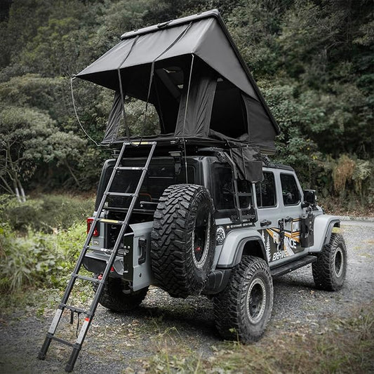 Aluminium Roof Top Tent,with Tri-Color LED Strip Light & 1.97" Thick Memory Foam Mattress,for Car Jeep SUV Truck Camping,2-3 People