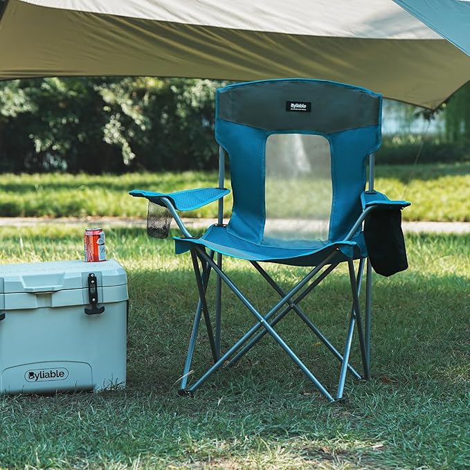 Camping Chairs Portable Folding Lightweight Outdoor Lawn Chair for Adults with Cooler Bag, Cup Holder and Side Pocket for Camping, Beach, Sports, Hiking, Fishing