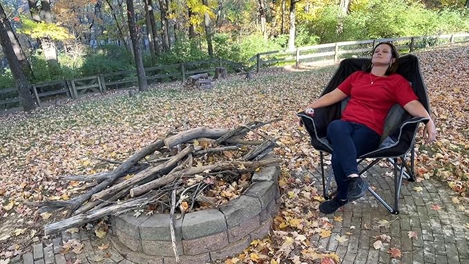 FAIR WIND Oversized Padded Camping Chair Heavy Duty Quad Fold Arm Chair Portable for Outdoor - Support 450LBS, Black