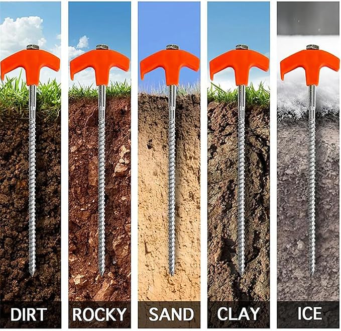 Screw in Tent Stakes,Tent Stakes Heavy Duty Screw,Hex Pegs Drillable Tent in Ground Anchors with 1 Hex Head Driver,Metal Stakes for Trampoline,Tent,Canopy,Dog Anchors (4, Green)