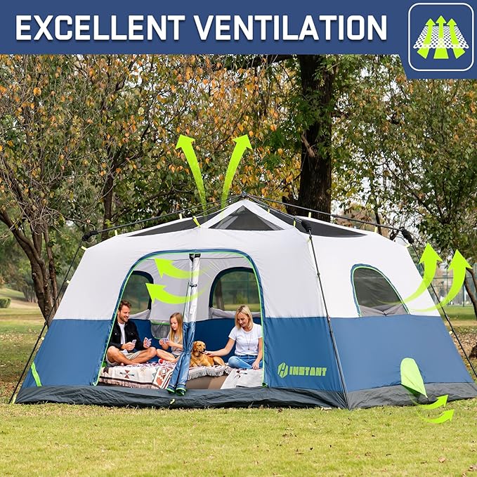 4/6/8/10 Person Instant Tent, Waterproof Pop Up Tents for Camping with Rainfly, 60 Seconds Easy Setup, Automatic Cabin Tent for Family Camping with Expandable Carry Bag & Upgraded Ventilation