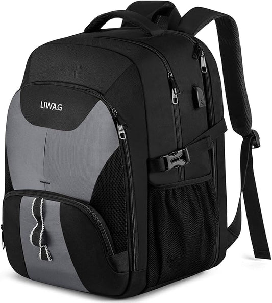 Extra Large Backpack for Men 50L,17inch Travel Backpack with USB Charging Port,TSA Big Business Anti Theft Durable Laptops Backpack,Water Resistant College Padded Computer Bag Gifts for Men Women,Grey