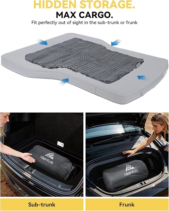 Hikenture Camping Mattress for Tesla Model Y, Electric Pump Self Inflating Sleeping Pad, 4” Thick Foam & Air Model Y Mattress Bed, 9.5 R-Value Insulated Camping Pads for Tesla