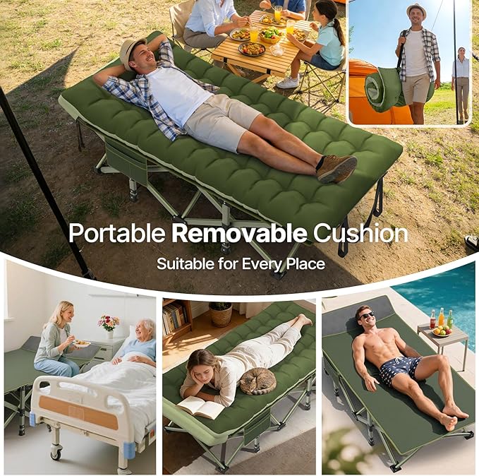 Suteck 32In XXL Folding Camping Cot, 900LBS Heavy Duty Sleeping Cot with Pillow Mattress, 1200D Double-Layer Oxford Portable Cot for Adults with Carry Bag for Home Office Nap Beach Travel