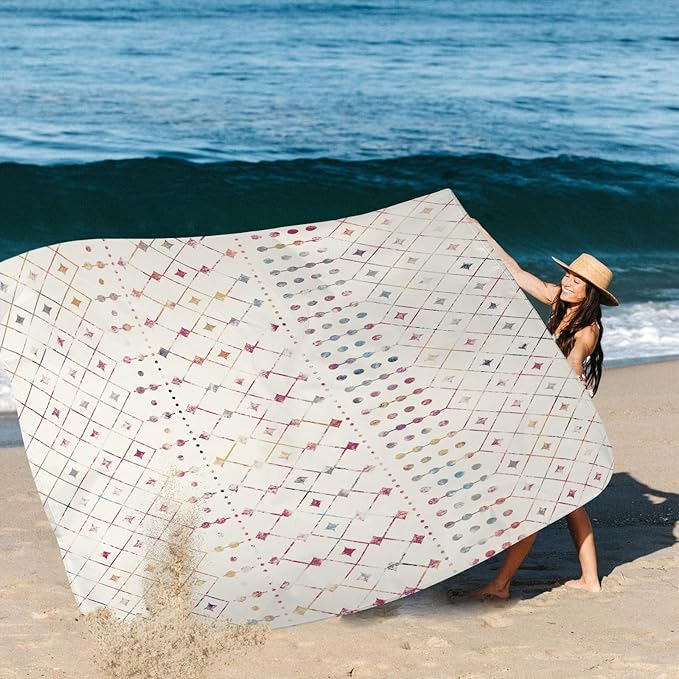 Extra Large Beach Blanket Waterproof Sandproof, Polyester Oversized Beach Mat for 8 Adults w/Stakes and Sand Pocket, Quick Drying & Lightweight Picnic Blanket Beach Essential Accessory Must Haves