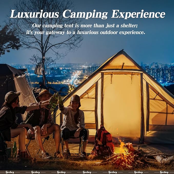 Inflatable Tent for Camping, 4-6 Person Glamping Air Tents, Easy Setup 4 Season Luxury Cabin, Waterproof & Windproof Inflatable House Tent with Panoramic View Windows