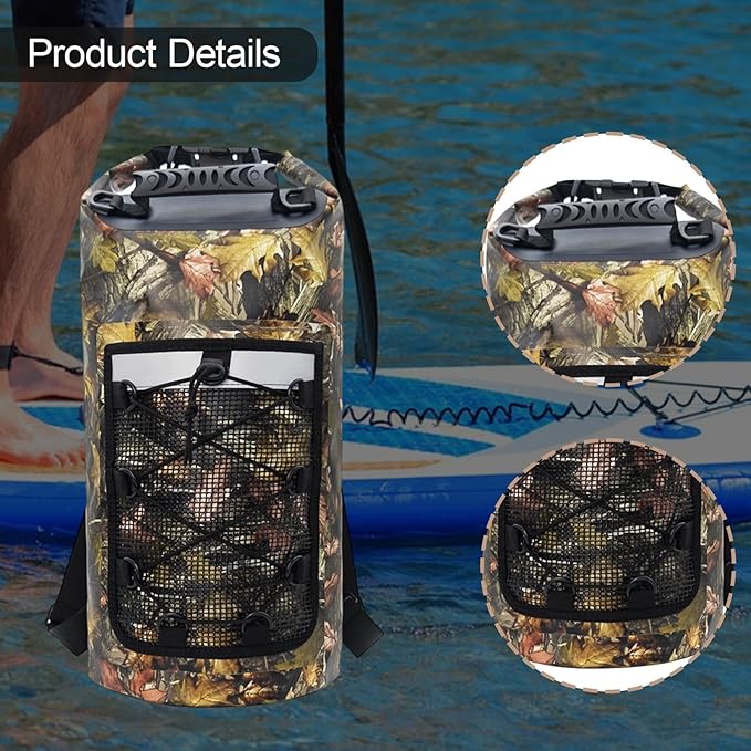 Yiju Waterproof Dry Bag Backpack Durability Lightweight Multifunctional Storage Bag for Travel Boating Camping Hiking, Leaves Pattern