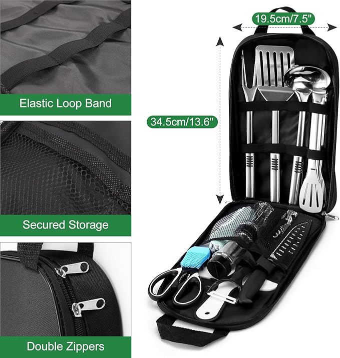 Odoland 14pcs Camping Cookware, Stainless Steel Camping Cooking Utensils Set, Portable and Compact Carry Case, Outdoor Travel Kitchen Kit for Grilling, Backpacking, Picnic and BBQ