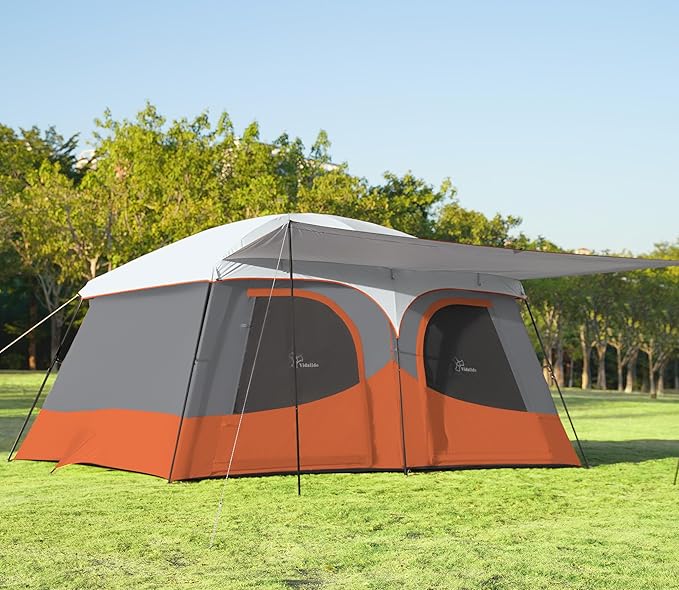 Vidalido Tents，8-10 Person Camping Tent with Extended Vestibule，2 Room Weather Resistant Family Tents，Easy Install Waterproof Outdoor Tent for Camping Hiking