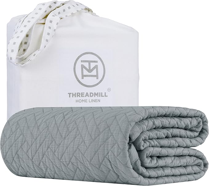 Threadmill Luxury Cotton Blankets for Queen Size Bed | All-Season 100% Cotton Queen Size Blanket | Jacquard Cozy Lightweight, Soft Breathable Coverlet fits Full Size Bed, 90x92 | Scottish Grey