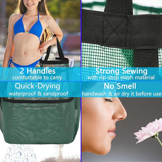 Mesh Shower Caddy Portable for College Dorm Room Essentials, 8-Pocket Large Shower Basket Tote Bag with 2 Handles for Toiletry, Bathroom, Beach, Camp, Gym