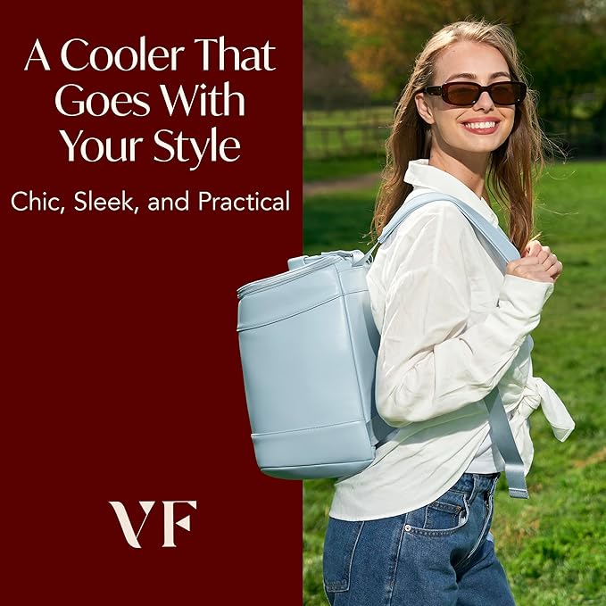 Insulated Cooler Backpack with 2 Stainless Steel Wine Tumblers – Leakproof & Spillproof Stylish Vegan Leather Picnic Cooler Bag – Lightweight & Portable – Holds 24 Cans or 6 Wine Bottles