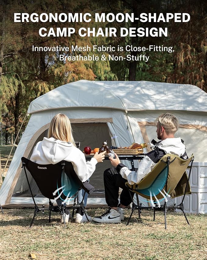 Gonex Portable Camping Chair, The 5th Gen Ultralight Compact Backpacking Foldable Lightweight Folding Chair for Outdoor Camp Hiking Beach Picnic Concert, Supports 330lbs (Black,1PCS)