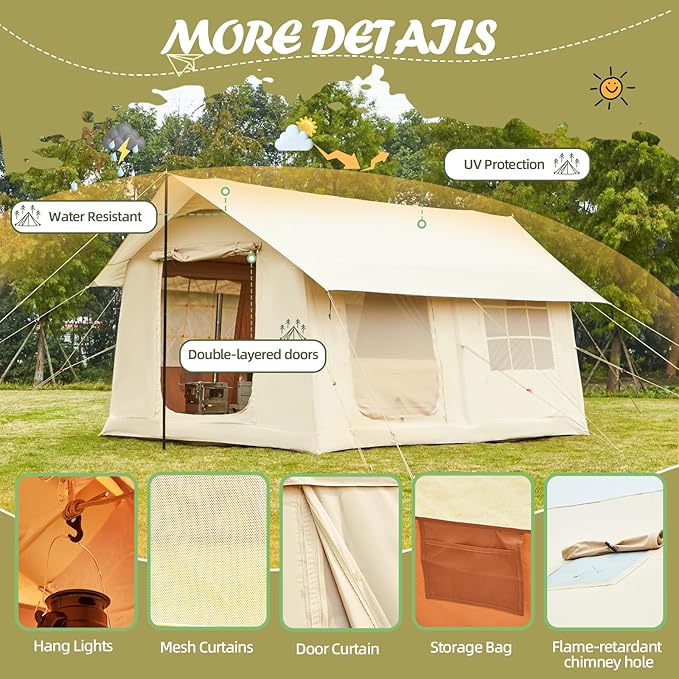 EROMMY 4/6/8/12 Person Inflatable Tent with Skylight, 4 Season Blow Up Tents with Hand Pump for Outdoor Camping & Hiking, Easy Set-up Windproof Sunproof Waterproof