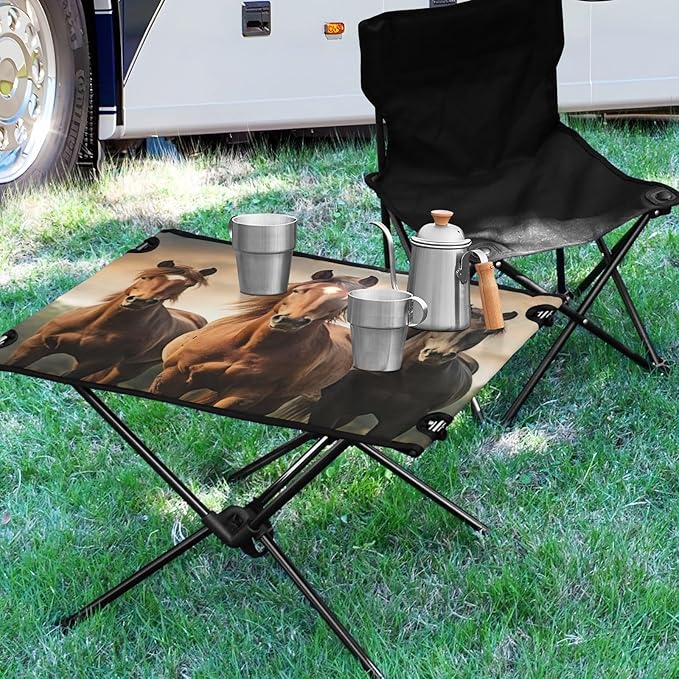 Horse Portable Folding Camping Table, Compact Lightweight Beach Table with Carrying Bag for Outdoor Picnics, BBQs, Camp