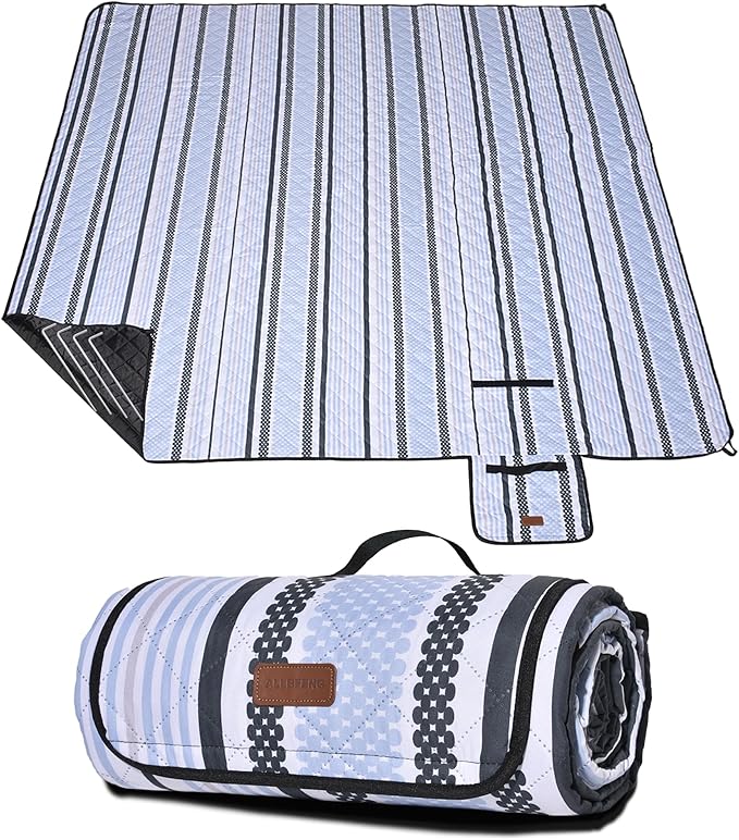 Oversized Waterproof Picnic Mat, Outdoor Beach Mat. Suitable for Camping, Outdoor, Beach, Party and Concert. (Dark Green & Light Blue, 80" * 60")