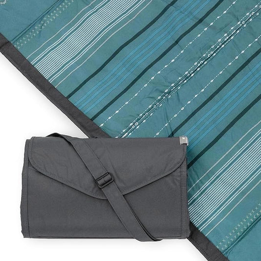 Little Unicorn 5'x5' Outdoor Family Picnic & Beach Blanket | Durable & Water-Resistant Fabric | Compact Fold & Easily Wipes Clean | Zipper Pocket (Shoreline Stripe)