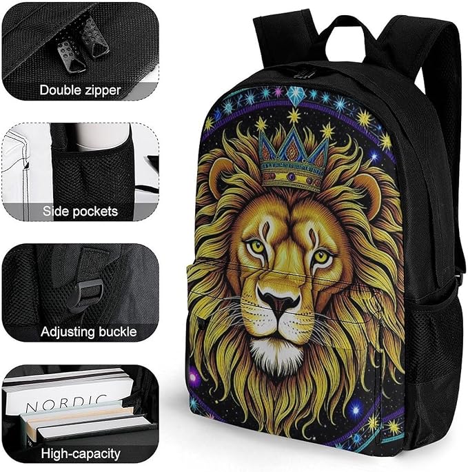 Supdreamc Rucksacks Polyester Anti-Theft Multipurpose Trippy King Of The Lion Art Carry On Bag Large Capacity Gym Outdoor Hiking Backpack With Smooth Zippers