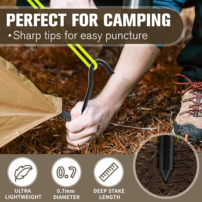 20Pcs Metal Tent Pegs with Hooks. 7 inches Durable Garden Stake Ground Anchors Awning Metal Hooks. Heavy Duty, Waterproof & rustproof. Ideal for Camping, Yard Decor, Picnic & tarp(Black)