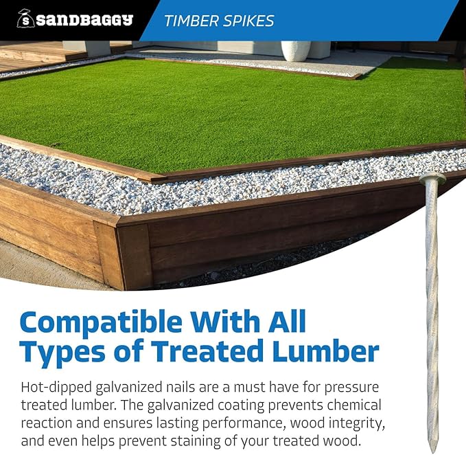 Sandbaggy 6" Spiral Landscape Timber Spikes - Galvanized Steel Nails - Landscaping Stakes, Artificial Turf Pins - 3 Gauge Steel (Metal, 300)