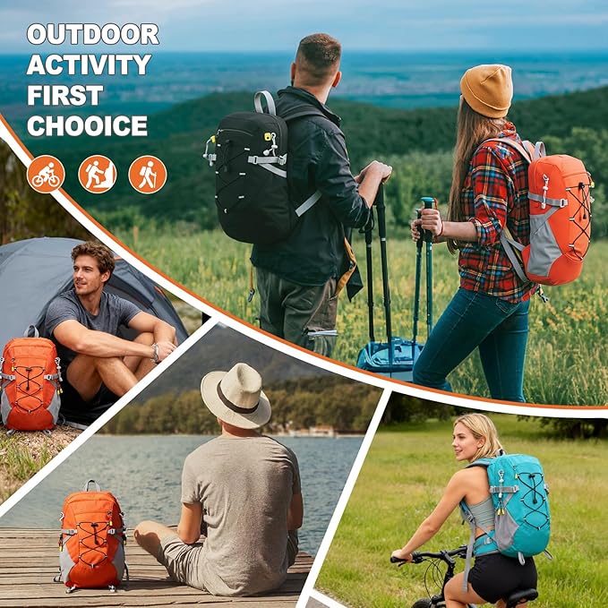 20L Hiking Backpack Lightweight Packable Hiking Daypack, Foldable Small Travel Outdoor Camping Shoulder Bag with Wet Dry Separation (Orange Red)