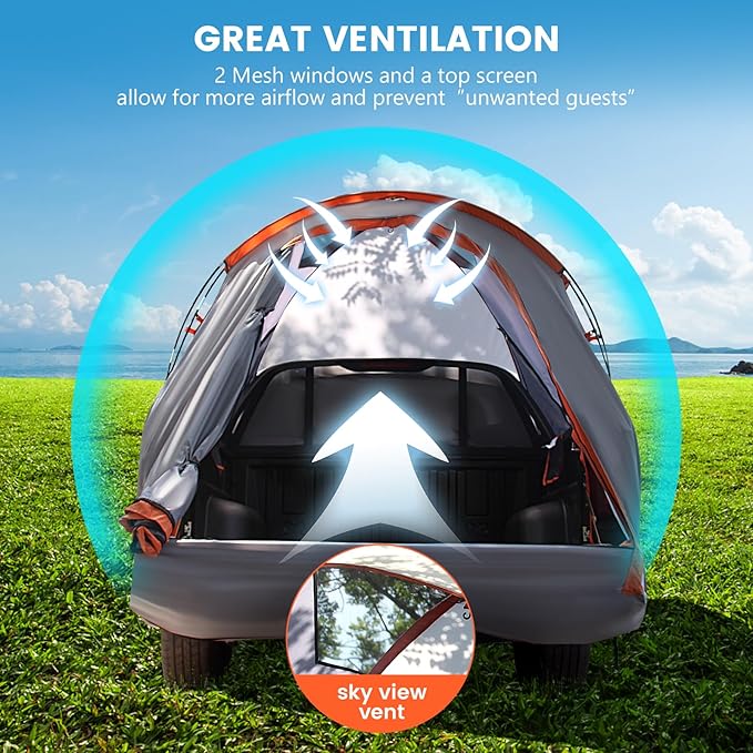 Tangkula 2-Person 5.5 FT Truck Bed Tent, Mid Size W/Removable Rainfly, Carry Bag, Sky View Vent, PU 2000 MM Waterproof Double-Layer Car Bed Camp Tent, Outdoor Portable Tent