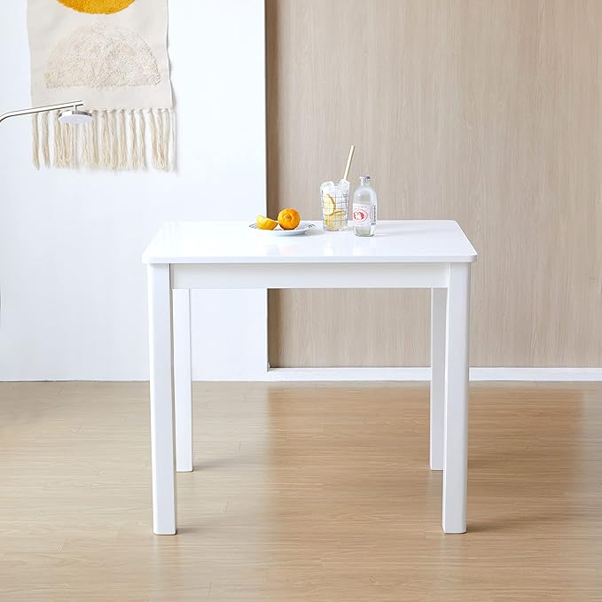 Livinia Cabin 33.5" Wooden Dining Table/Small Rectangular Modern Farmhouse Solid Wood Kitchen Table Desk (White)