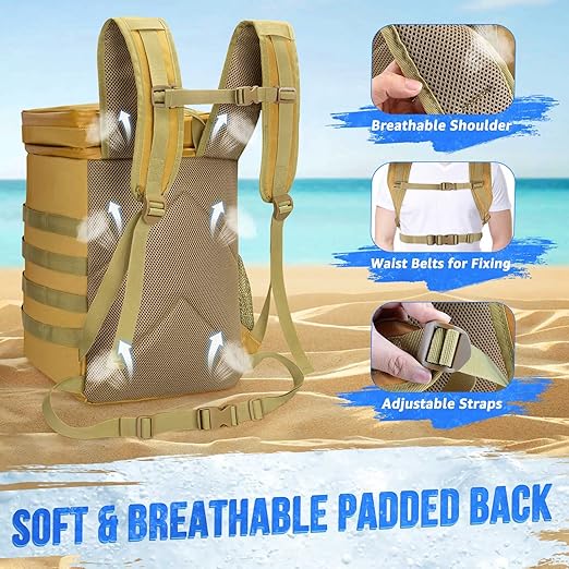 WOTOW Backpack Cooler Tactical Insulated 45 Cans - Leak Proof Cooler Backpack for Men Women, Large Capacity Soft Cooler Bag with Top Handles, Lunch Backpack Bag for Beach Hiking Picnics Work (Brown)