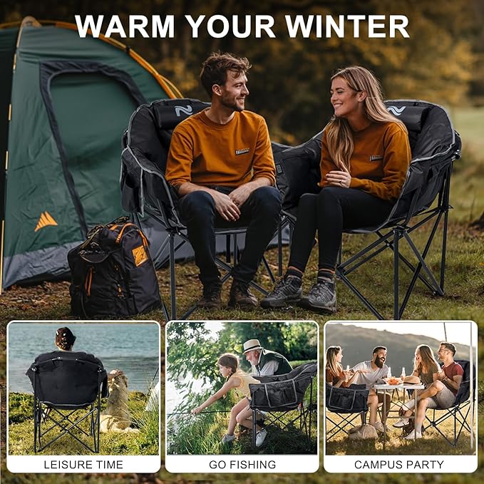 ABORON Heated Camping Chair Oversized, Three Model Portable Heated Cushion Folding Chair, Heavy Duty Heated Foldable Chairs Support Up to 500 lbs, Ideal for Outdoor Adventures