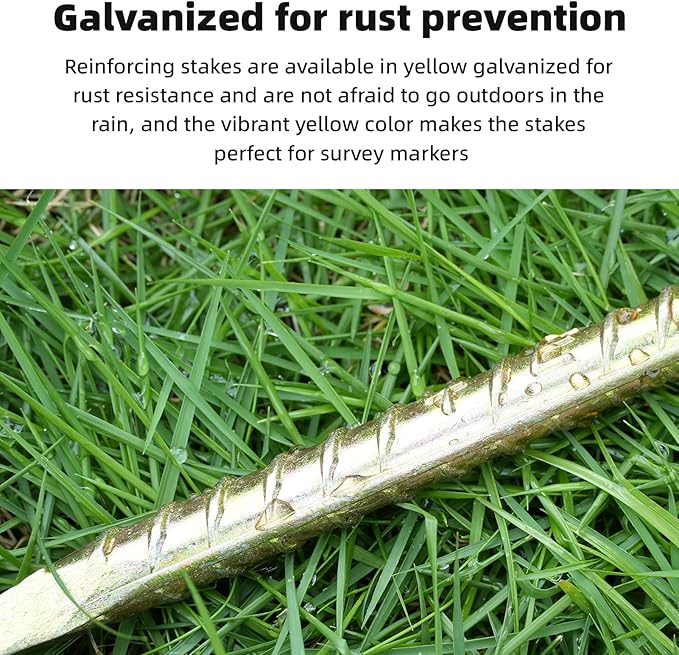 16 Inch Rebar Stakes - 1/2 Inch Diameter Galvanized Steel Ground Anchors Hevy Duty Metal Garden Stakes for Camping Tent, Speed Bump, Hard Soil, Fence, Wheel Stop(8 Pack)