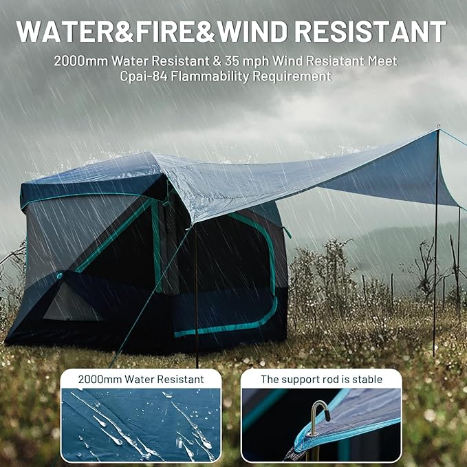 TIMBER RIDGE 4/6/8 Person Instant Pop Up Cabin Tent, Easy 60 Second Setup, Weather Resistant Camping Family Hub Tent with Rain Fly and Carry Bag for Outdoor Camping & Overlanding