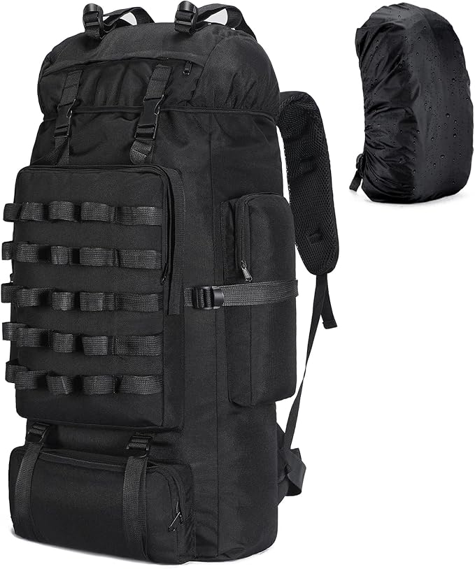 70L Camping Hiking Backpack with Rain Cover, Waterproof Molle Rucksack for Men, Backpacking Backpack for Trekking Climbing Outdoor