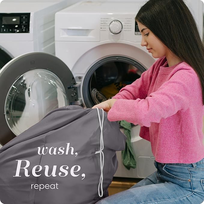 Handy Laundry Bag Shoulder Strap - Drawstring Locking Closure, Durable Nylon Material, Large Capacity, Heavy Duty Stitching - Perfect for Laundromat or College Dorm (Grey, 30" x 40")