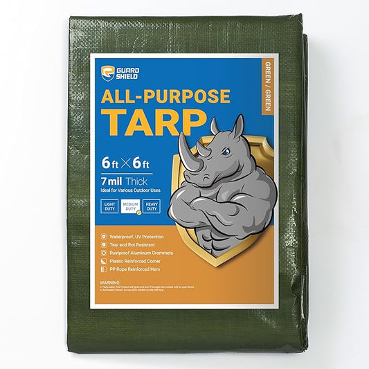 GUARD SHIELD Green Tarp Waterproof 6x6 Feet Medium Duty All Purpose Poly Tarps Cover 7mil