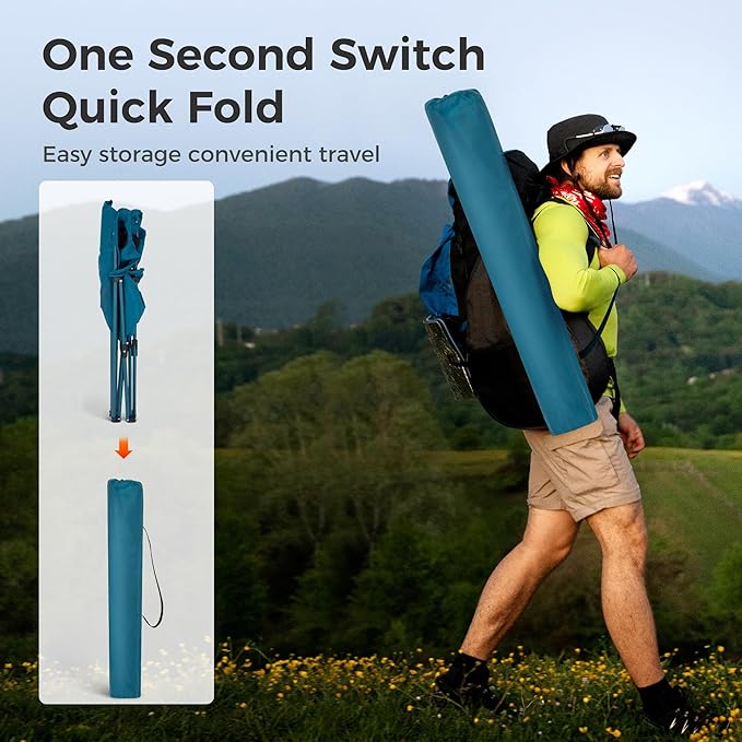 LET'S CAMP Camping Chair 2 Pack Folding Chair with 3-Can Cooler Bag Portable Lawn Chair with Cup Holder,Storage Pocket, Supports 225LBS, Collapsible Chair for Camp, Beach, Picnic (Blue)