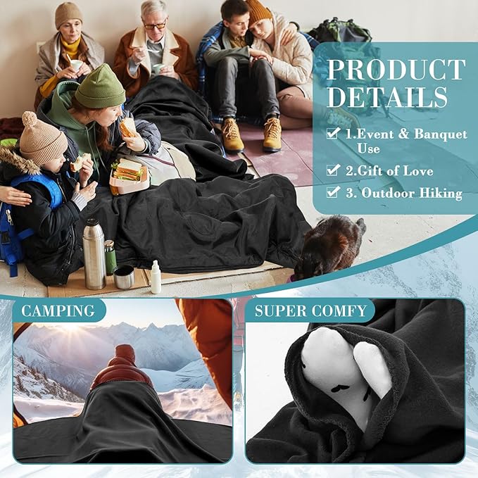 Macarrie 30 Pcs Hiking Gear Set, Include 10 Sleeping Bags for Adults Teens Kids with Compression Sack, 10 Warm Fleece Blankets and 10 Drawstring Bags for Camping Gear Homeless Supplies