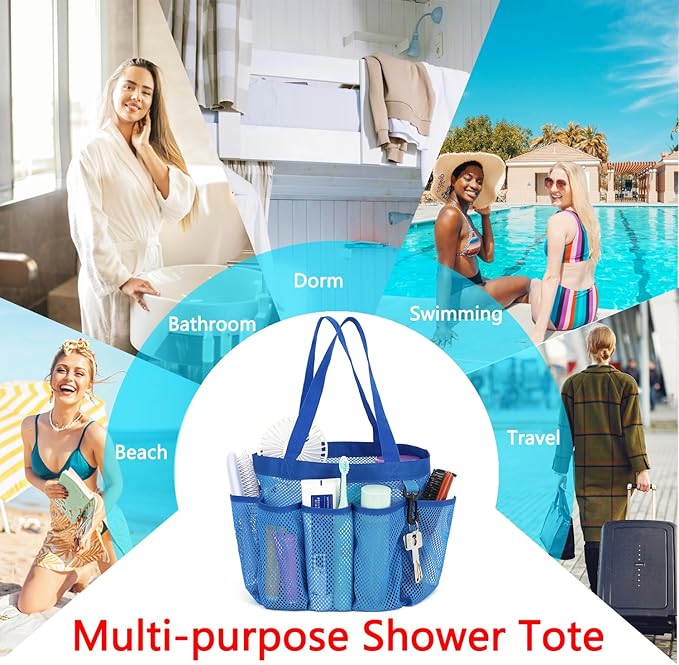 Mesh Shower Caddy Portable for College Dorm Room Essentials, 8-Pocket Large Shower Basket Tote Bag with 2 Handles for Toiletry, Bathroom, Beach, Camp, Gym