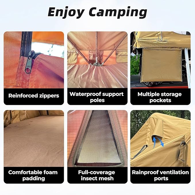 Roof Top Tent Camping for SUV Jeep Truck, 800D Waterproof Soft Shell Rooftop Tent, Quick-Setup Design with Telescopic Ladder & LED Lighting for 2-3 Person
