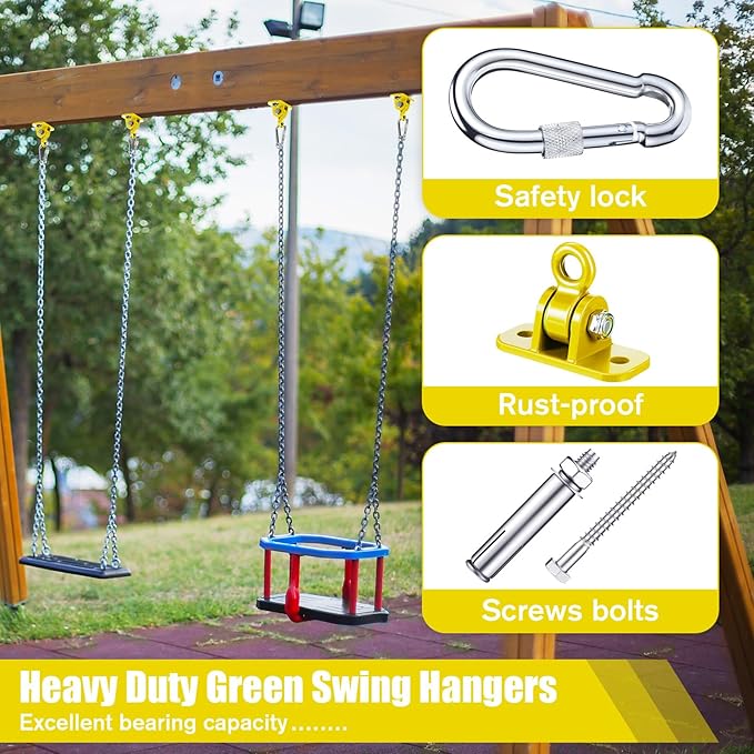 Tandefio 6 Sets of Robust Swing Hangers for Wooden Concrete Set with Swing Hook Screw Bolt Washer Swingset Accessory for Porch Patio Yoga Indoor Outdoor,Over 1800 lb Capacity (Yellow)