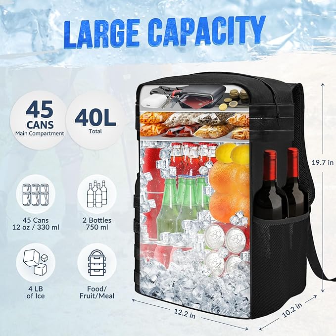 WOTOW Backpack Cooler 45 Cans - Tactical Insulated Soft Cooler Bag - Large Capacity Leakproof Back Pack, for Women Men, Cooler Backpack Camping Hiking Picnics Beac