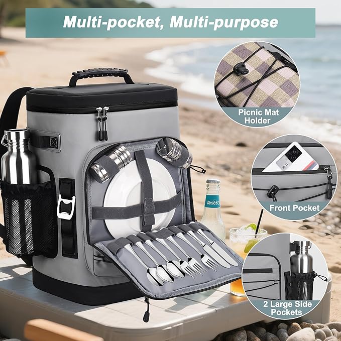 Large 52cans Cooler Backpack, Insulated, Waterproof, Leak Proof, 30L Large Capacity