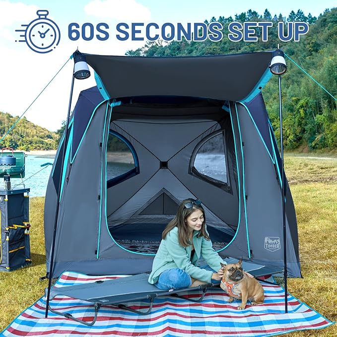 TIMBER RIDGE Camping Tent, 4 Person Instant Pop Up Hub Tent with 8 Windows, Easy 60 Second Setup, Weather Resistant Family Cabin Tents with Rain Fly for Camping, Hiking, Outdoor Travel